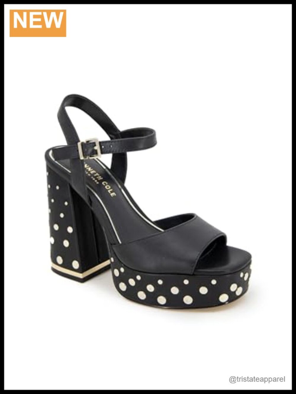 Platform Sandal Studded Heel Buckle Leather Open Toe Cushioned